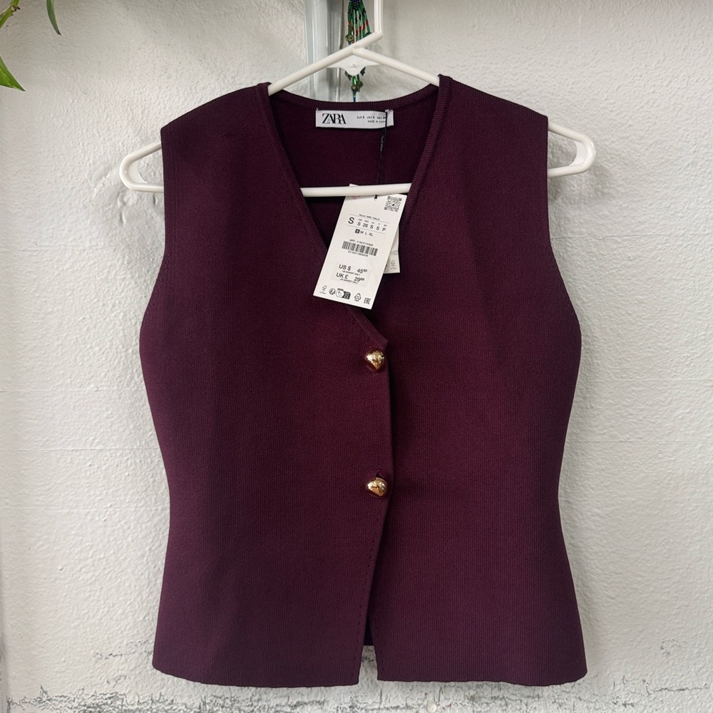 Zara Burgundy Vest with Gold Buttons